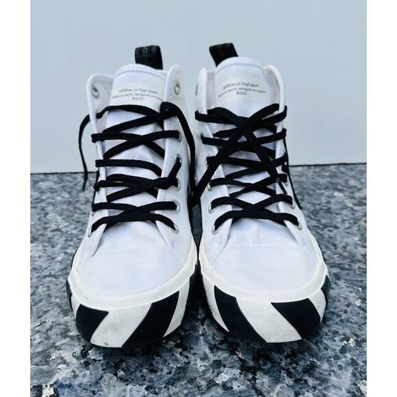 Off-White Men\'s Mid-Top Vulcanized Canvas Sneakers White/Black, Size 40 It main image 6